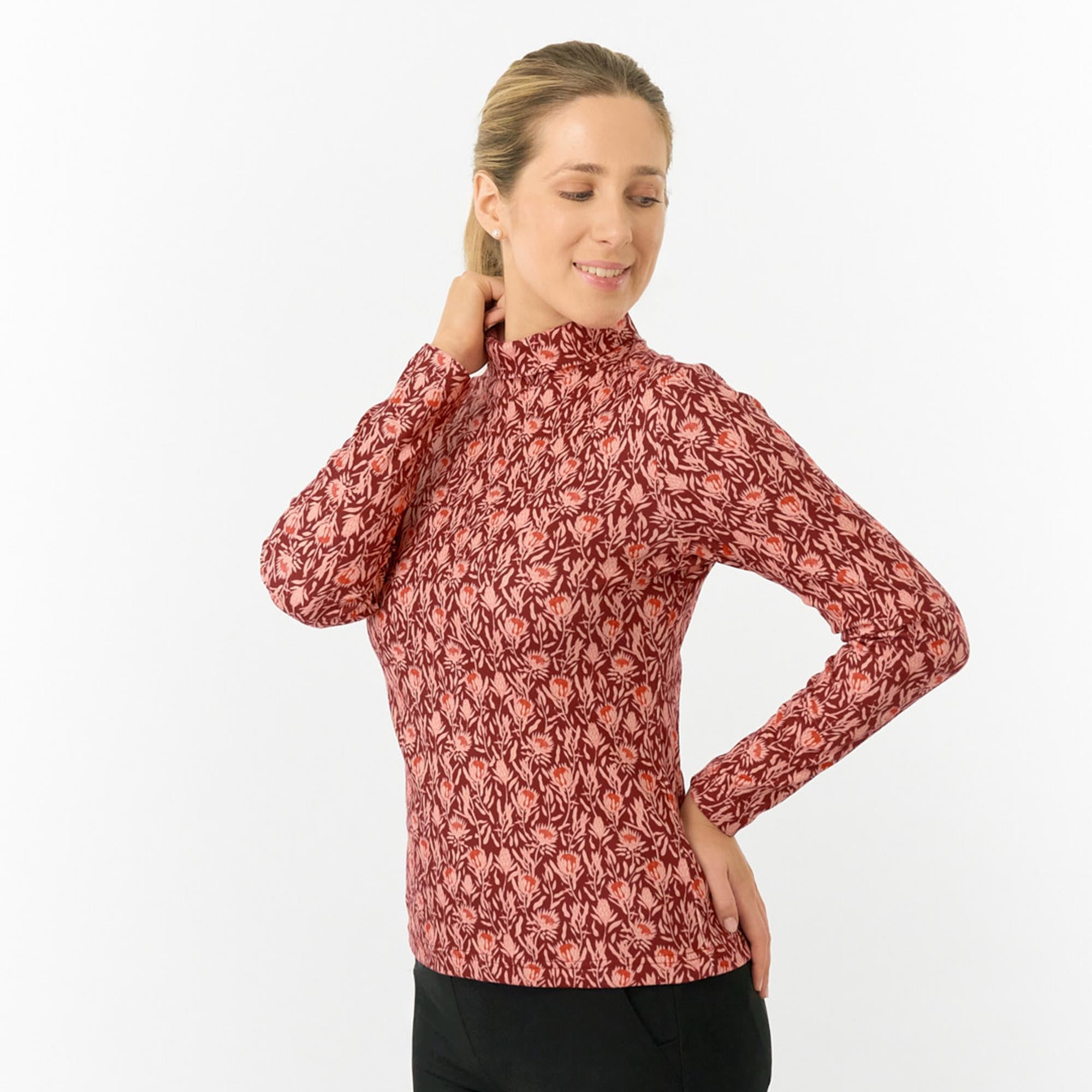 Pure Golf Amy Printed Ladies Roll Neck Base Layer Perennial Fields